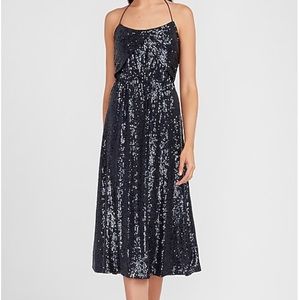 NWT Express Navy Blue Sequined Halter Dress Size Small